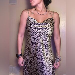 Leopard Print Satin Slip Dress